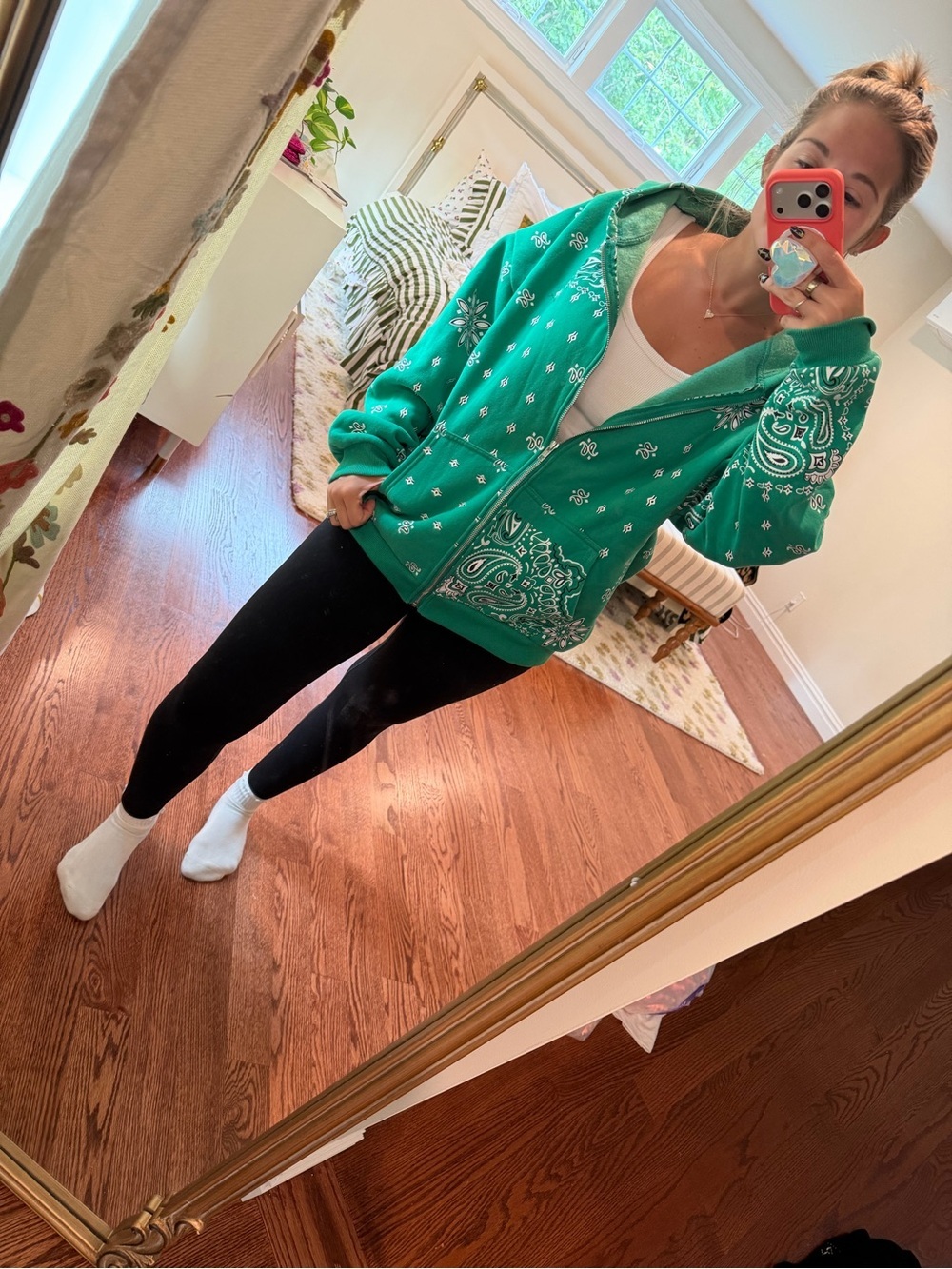 Edikted Green Bandana-Print Zip Hoodie